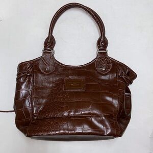 Tommy Hilfiger Brown MD Satchel Faux Leather Pleather Multi Pocket Animal Print